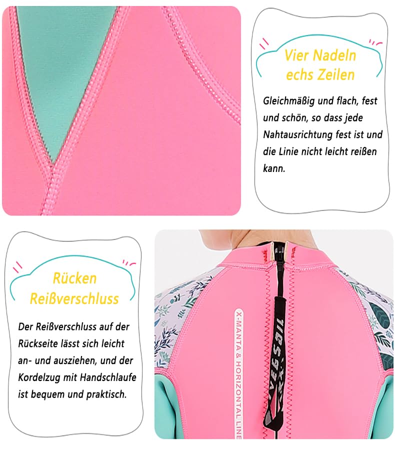 Skyone بدلة غوص كاملة للأطفال من الفتيات والفتيان مصنوعة من النيوبرين الحراري 2.5 مم للأطفال والشباب والمراهقين، بدلة غوص واحدة ذات أكمام طويلة لحماية الشمس للرياضات المائية (فتاة وردية، L) - Image 4